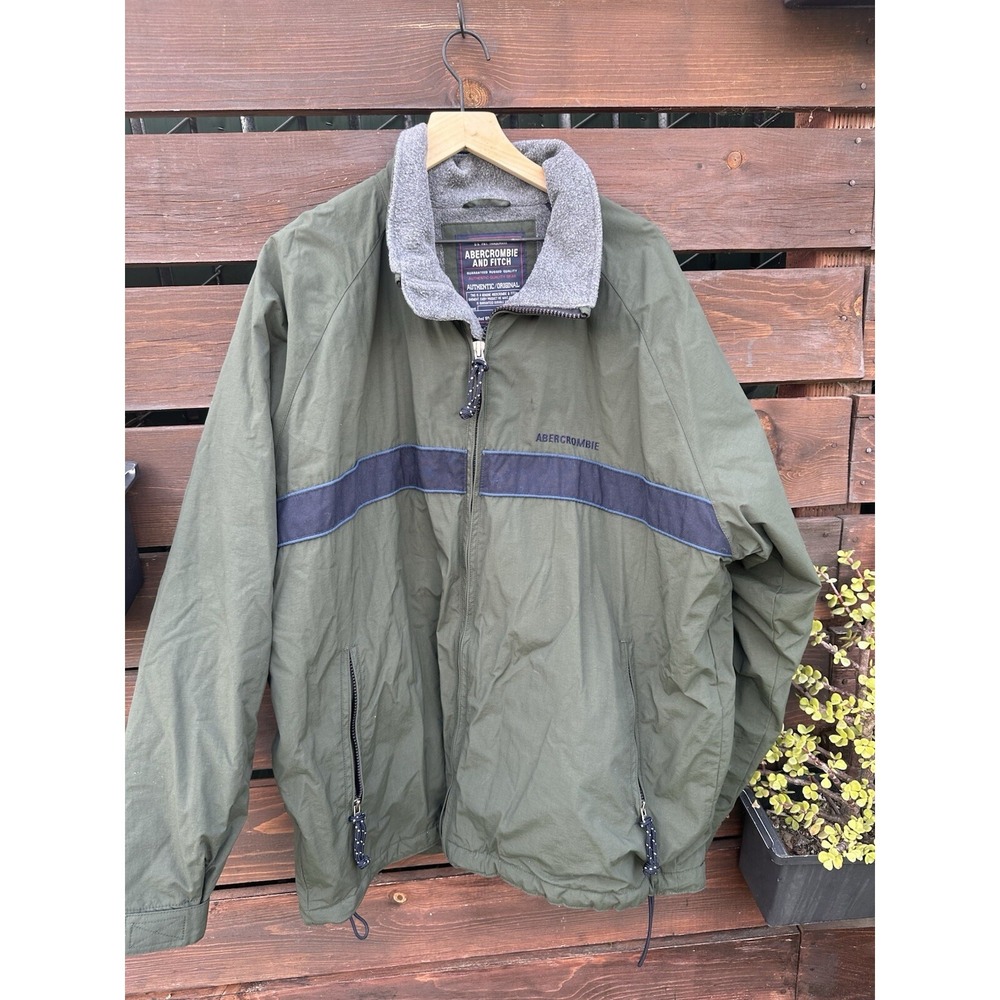 *Vtg Abercrombie And Fitch‎ Jacket Mens Large Green Blue Sherpa Lined Coat Y2K